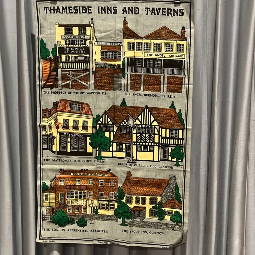 Thameside Inns and Taverns Linen Blend Tea Towel Made in Ireland